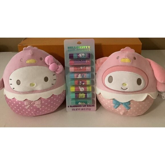 Squishmallow Chick My Melody & Hello Kitty Plush 8 inch & Flavored Lip Balm Set - Picture 2 of 5
